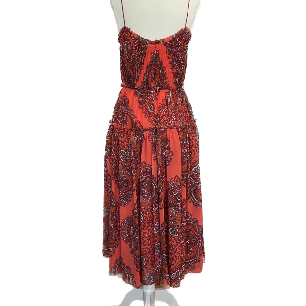 Banana Republic NWT Fire Coral Paisley Strappy Tiered Midi Dress - Size “2” - Picture 5 of 6
